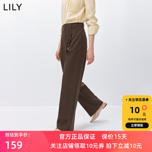 LILY2026春新款复古老钱风宽松休闲气质通勤茶色西裤直筒阔腿裤女