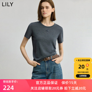 【商场同款】LILY2025秋新款含绵羊毛山羊绒休闲圆领短袖针织衫女