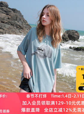 ibudu2025夏季新款棒球帽字母T恤宽松圆领中长套头衫休闲女