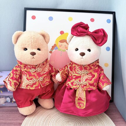 中号莉娜关节熊娃衣毛绒公仔玩偶着替衣服30cm泰迪熊新年情侣唐装