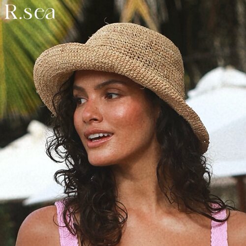 Rsea拉菲草渔夫草帽女夏季海边沙滩度假大帽檐圆顶欧美遮阳海滩帽