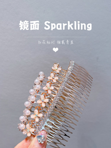 金属水钻刘海碎发插梳