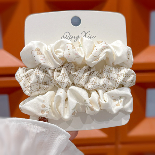 清新甜美小肠圈3件套组合 粉蓝绿紫格纹樱桃喵咪扎发头绳网红发饰