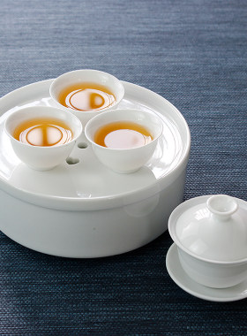高白瓷直身6寸茶盘小号功夫茶具