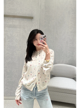 法式田园风碎花开衫女长袖薄款圆领针织开衫温柔风外套-2198