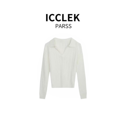 ICCLEK PARSS 2025新款早秋夏时尚百搭翻领简约长袖针织衫-5940