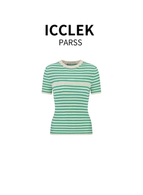 ICCLEK PARSS 2025夏季新款时尚百搭圆领短袖针织衫女上衣-3023