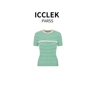 新款 时尚 百搭圆领短袖 ICCLEK 女上衣 2025夏季 针织衫 3023 PARSS