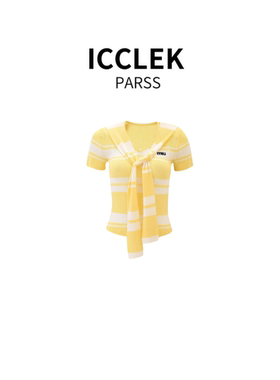 2025早春新款时尚百搭黄色圆领短袖针织衫-5476