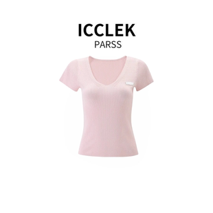 新款 时尚 百搭圆领短袖 ICCLEK 女上衣 2025夏季 针织衫 5603 PARSS