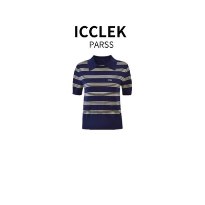 时尚百搭休闲宽松条纹短袖针织衫