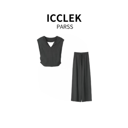 ICCLEK PARSS 2025新款早秋夏时尚百搭宽松V领短袖套装-6311