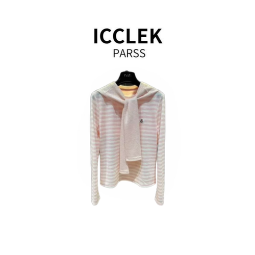 ICCLEK PARSS 2025新款早秋轻奢简约气质名媛条纹针织衫长袖-9047