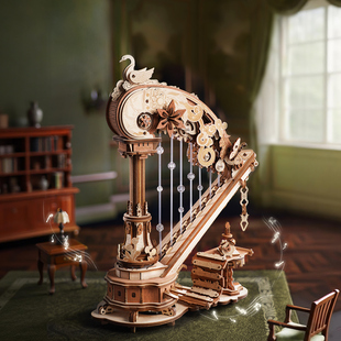 若客拂弦竖琴八音盒积木音乐盒diy圣诞生日礼物女生木质拼装拼图