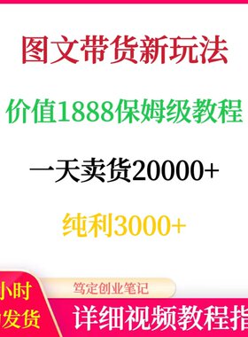 图文带货价值1888保姆级教程一天纯利3000+网络在家搬砖赚钱项目
