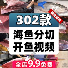 海鱼开鱼码头分割切片金枪鱼海鲜三文鱼刺身烹饪摆盘视频横屏素材