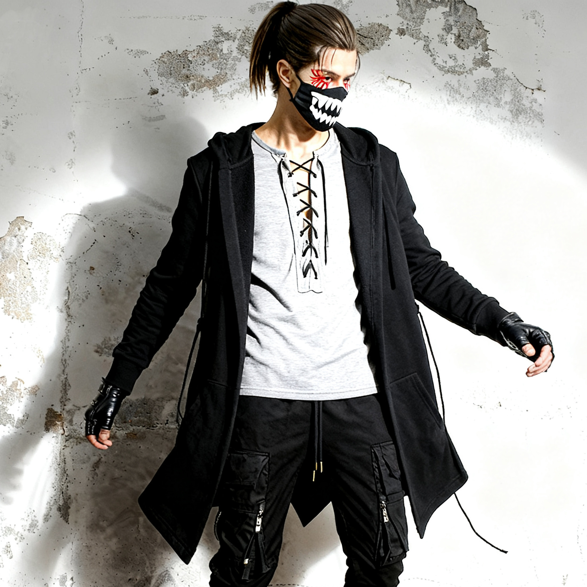 中长款卫衣男青少年黑色拉链连帽外套薄款开衫大码修身休闲港风潮