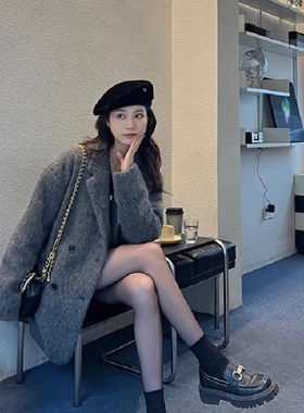 灰色呢子大衣女2026秋冬新款韩系小个子赫本风加厚西装毛呢外套潮