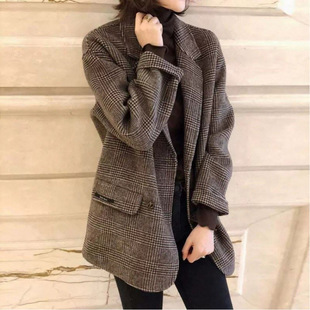 小个子英伦格子西装呢外套女2026秋冬装新款夹棉加厚双面羊绒上衣