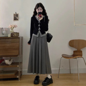 针织衫 长袖 百褶半身长裙女秋季 时尚 假两件短款 套装 蝴蝶结韩系修身