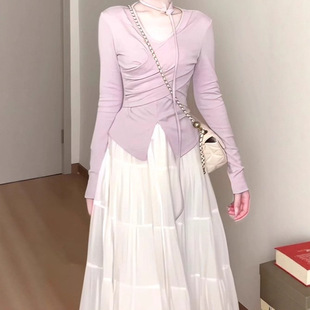 温柔风针织上衣女搭配半身裙子2026新款韩系初秋季小个子气质套装