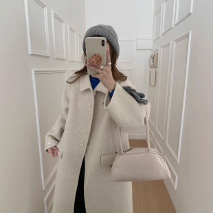 单排扣羊毛外套 新款 设计感娃娃领双面羊毛大衣女中长款 2026秋冬季
