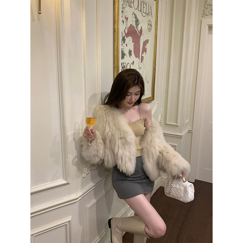 新款8色狐狸毛皮草外套女2023爆款秋冬品牌海宁coco怎么搭配上衣
