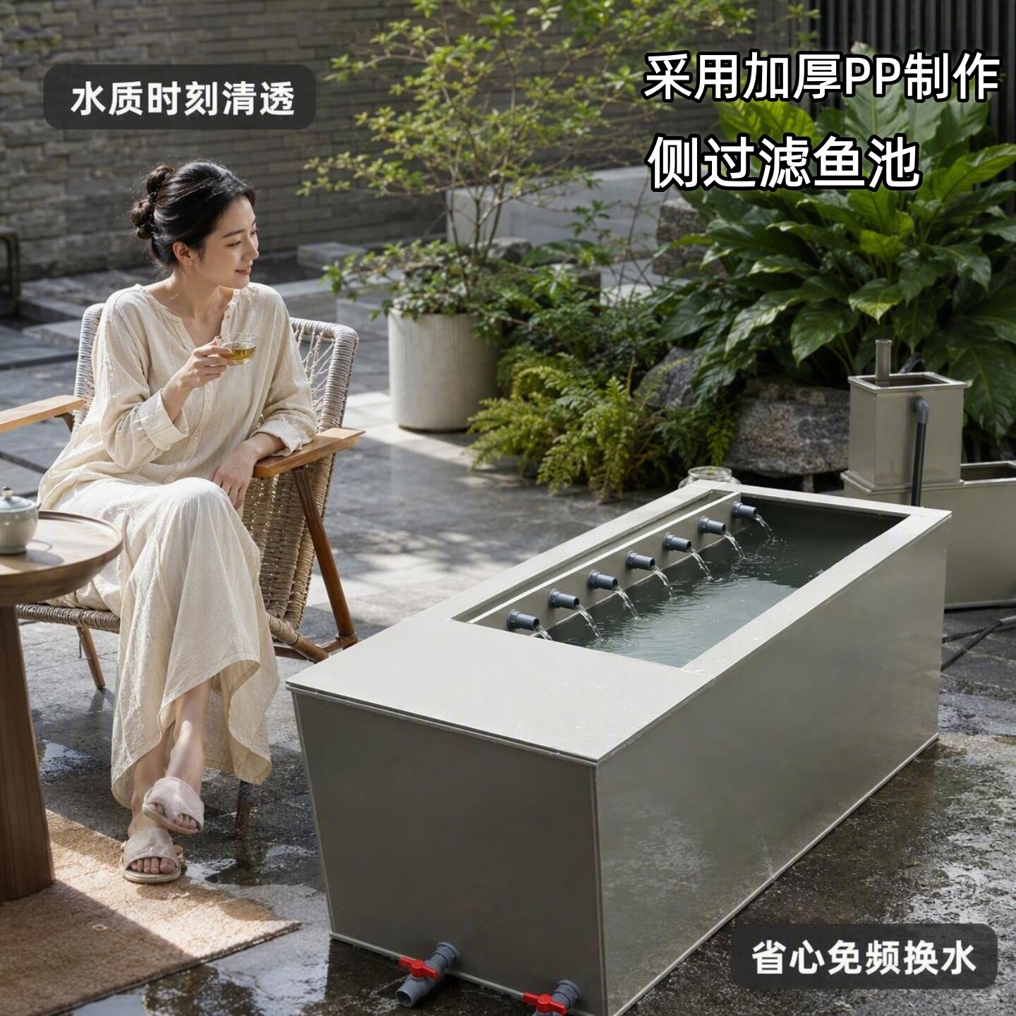 落地缸轻体鱼缸锦鲤鱼缸侧过滤加厚鱼池大型观赏缸小型鱼类塑料缸
