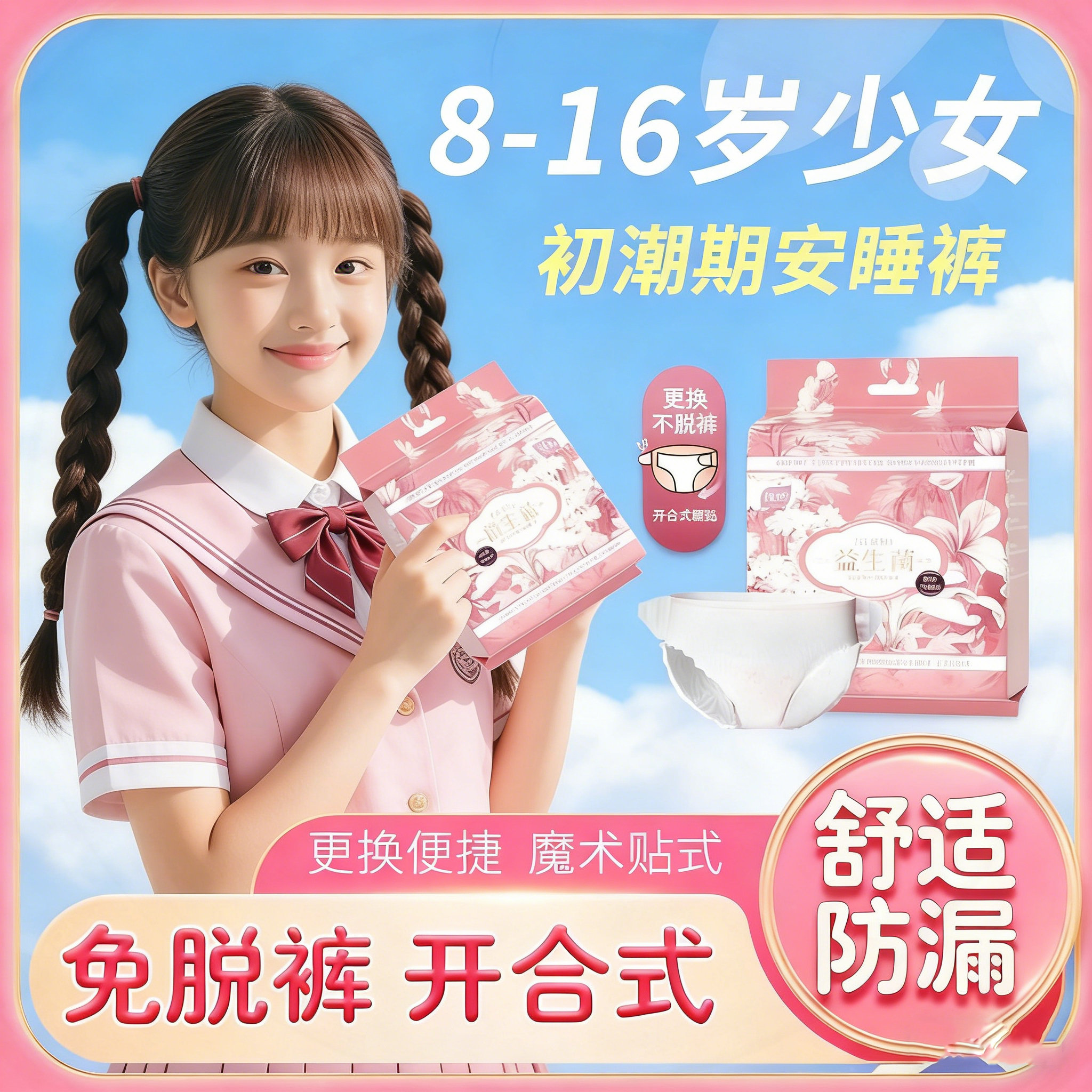 安睡裤少女专用儿童女童初潮卫生巾学生姨妈裤拉拉裤经期用魔术贴,洗护清洁剂/卫生巾/纸/香薰,安睡裤/安心裤,淘宝优惠券,粉丝福利购,淘宝优惠卷