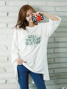 Summer cotton asymmetrical long short sleeve T-shirt, Korean style, oversize, mid-length