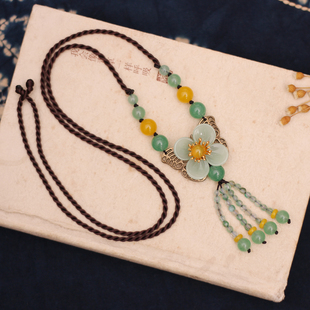 民族风蝴蝶琉璃手工毛衣链长款项链吊坠挂件复古饰品服装配饰首饰