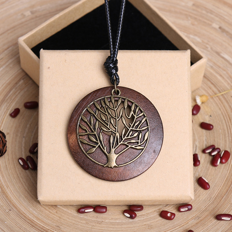 民族风原创文艺百搭长款木质项链