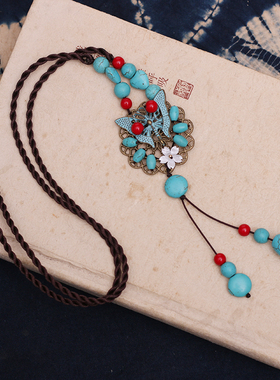 民族风女小众松石项链吊坠