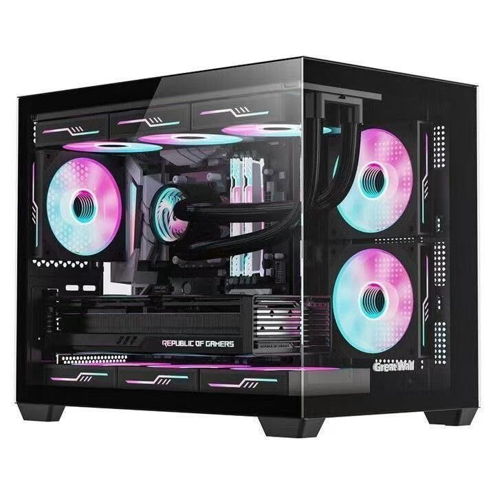 长城S1 PLUS海景房机箱360水冷全景侧透无立柱MATX台式主机电脑白