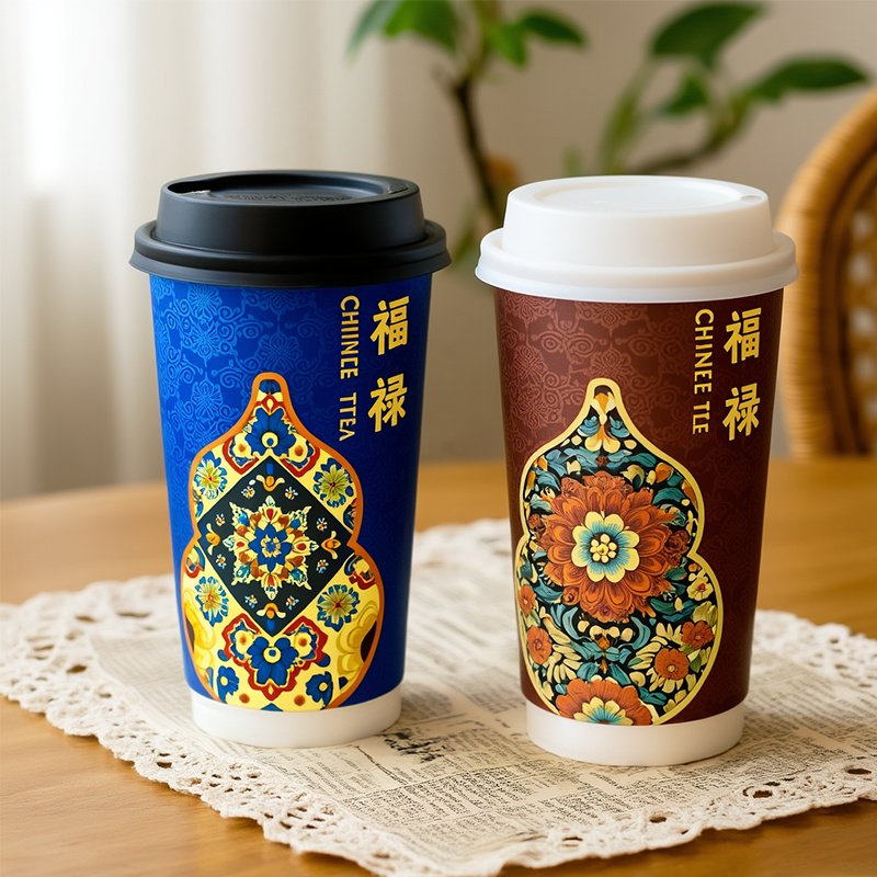 一次性奶茶纸杯子商用带盖加厚网红奶茶店专用烫金国风咖啡杯定制,餐饮具,纸杯,淘宝优惠券,粉丝福利购,淘宝优惠卷