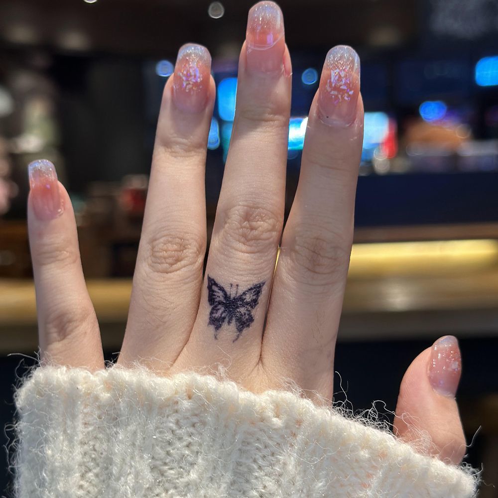 可爱蝴蝶手指小图案草本果汁纹身贴纸防水防搓不反光半永久维持