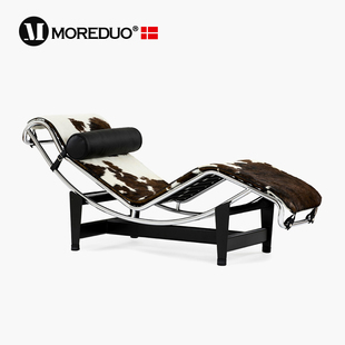 MOREDUO/意式躺椅LC4 Chaise Longue Chair 复古皮毛椅沙发椅极简