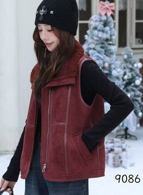冬季羊羔绒翻领显瘦马甲女