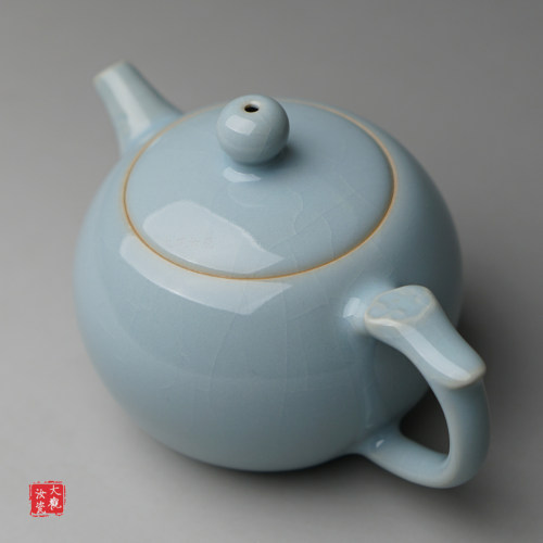 汝窑朱家茶具朱法喜支钉如意茶壶