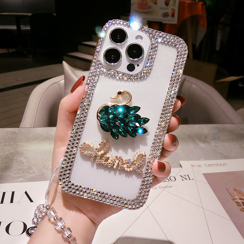 新款三星S24奢华水钻手机壳S23ultra网红全包防摔女潮S20FE保护套适用A54透明边框天鹅s9plus日韩s8软胶S21绳