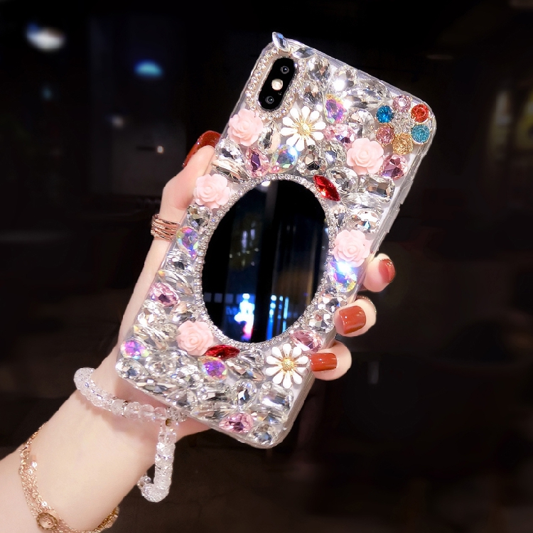 华为P70Pro补妆镜子手机壳高级感nova12活力版带钻石闪Mate60田园风P50E奢华水晶11新款荣耀100镶钻90SE适用+