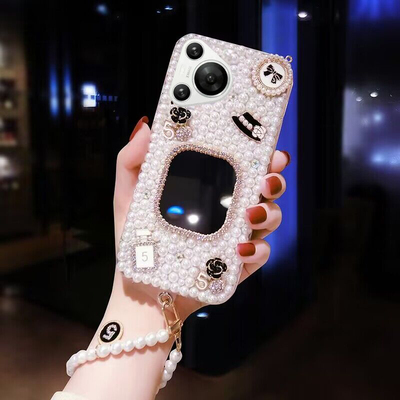 华为mate80pro镶钻手机壳奢华新款Pura70保护套带镜子nova14全包摄像头P50小香风P40软硅胶13荣耀500适用女12