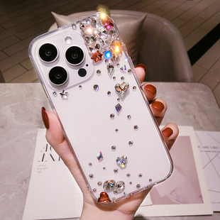苹果17ProMax镶钻手机壳高级感iPhone16带钻石闪13mini奢华水晶14保护套15Plus防摔12适用XS全包XR女神7潮牌8
