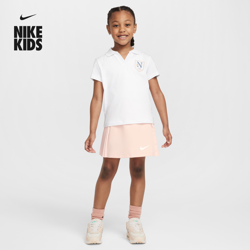 Nike耐克官方女童幼童翻领T恤和裤裙套装夏季POLOS运动拼接IB8452