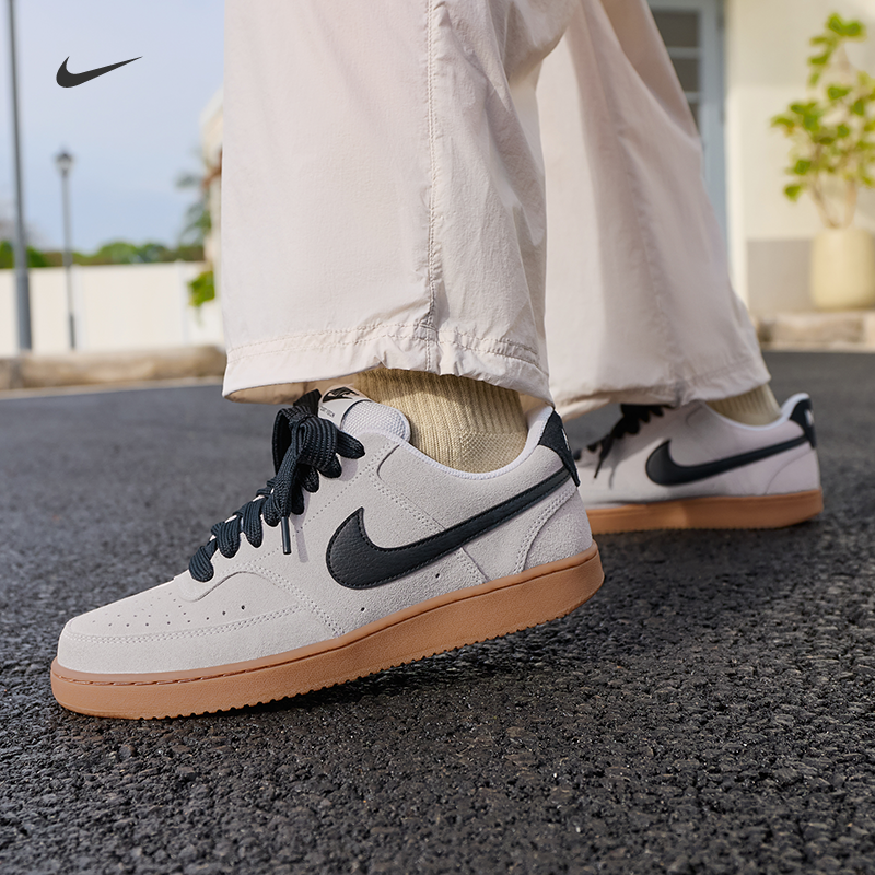 耐克男子透气皮面板鞋夏平底运动鞋NIKE COURT VISIO