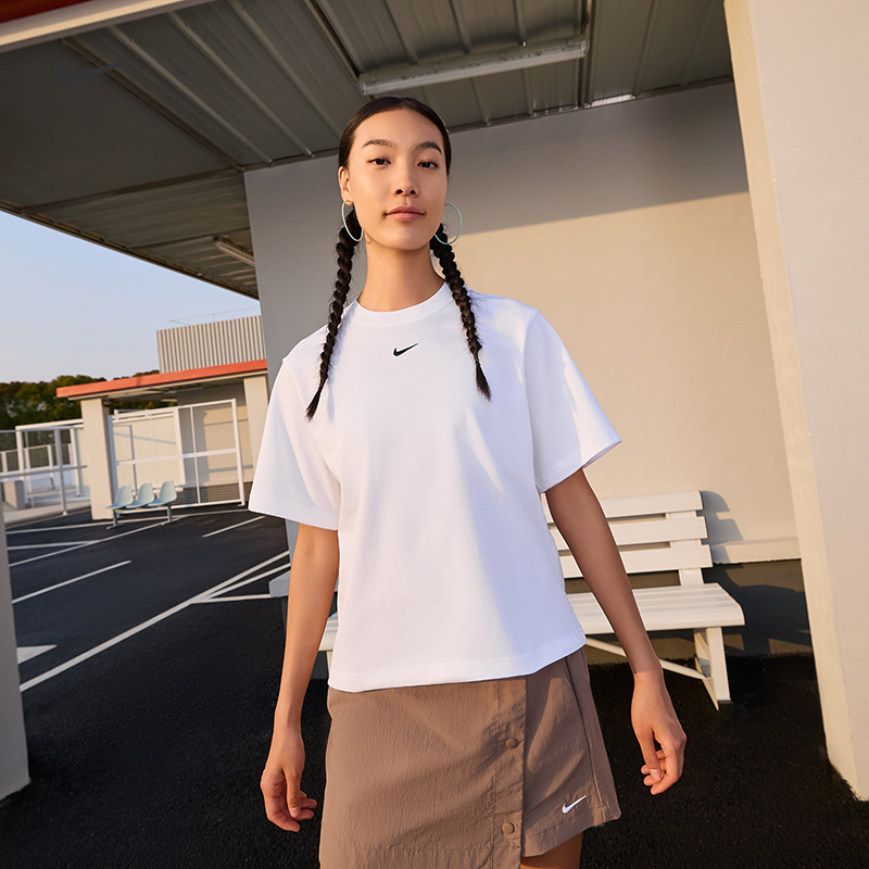 Nike耐克官方女子宽松百搭小勾T恤夏季新款纯棉复古休闲DD12