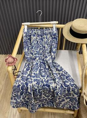 早秋复古印花纯棉高腰半身裙宽松百搭文艺显瘦A字裙女Q88152