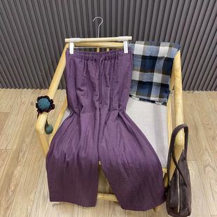 秋冬复古高腰天丝亚麻夹棉阔腿裤 女K995 纯色宽松百搭显瘦文艺长裤