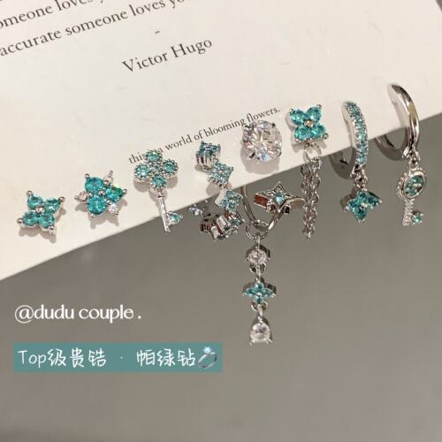 高级感绿色耳钉耳骨钉免摘耳扣女
