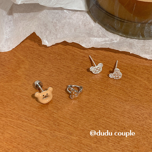 嘟嘟夫妇s999纯银耳钉钛钢耳骨钉
